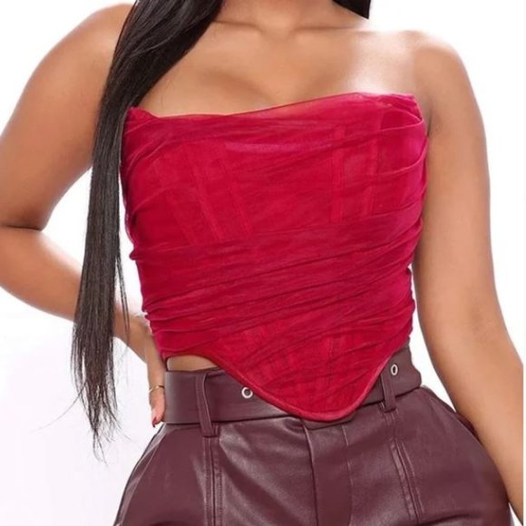 Tops Red Bustier Corset Mesh Crop Corset Top Poshmark